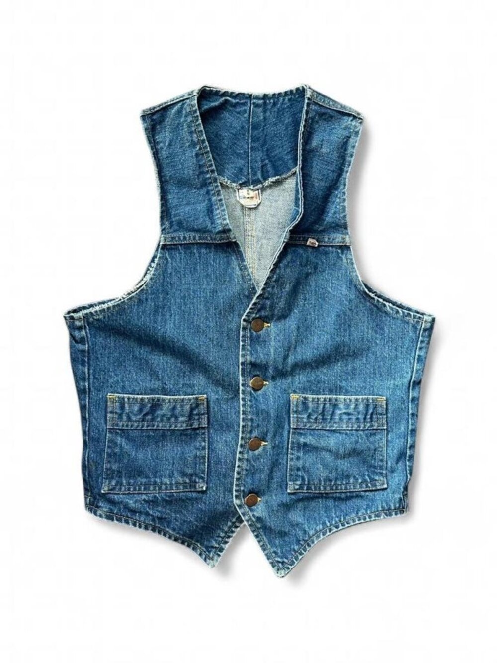 True Vintage GWG Denim Vest Workwear Utility Button Front Faded Blue Small